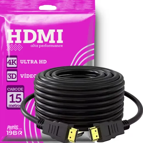 [CERTIFICADO] Cabo HDMI 15m 4K Premium - Blindado Gold ⚡